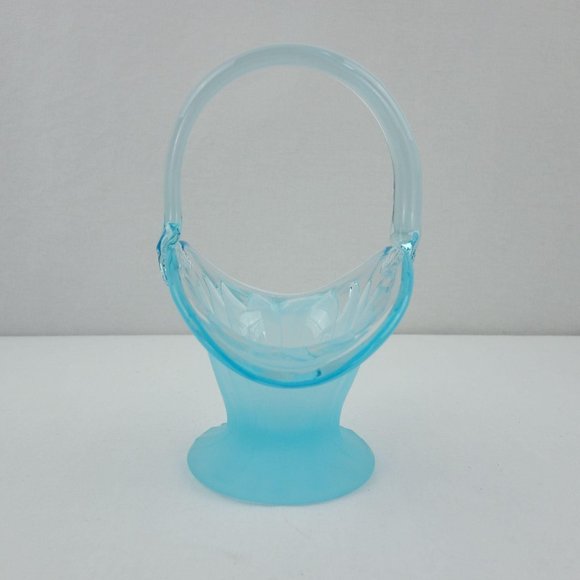 Light Turquoise Clear and Opaque Small Art Glass Basket - Picture 3 of 7